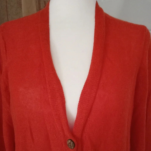 J. Jill Lightweight Open Knit Linen Blend One Button Cardigan Orange Size Small - Picture 6 of 6